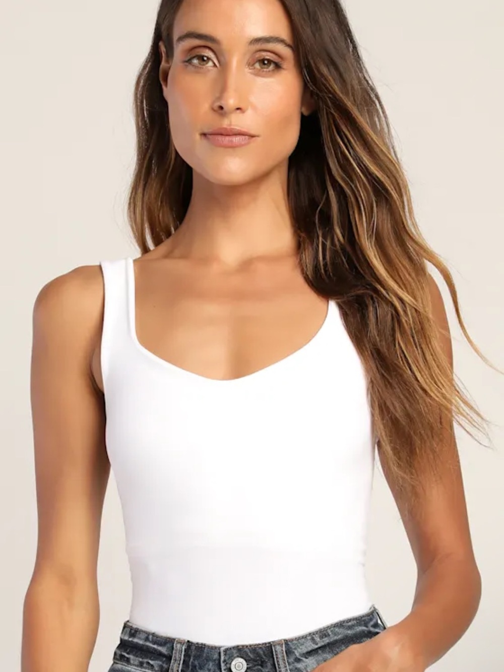 Free People White Scoop Neck Bodysuit